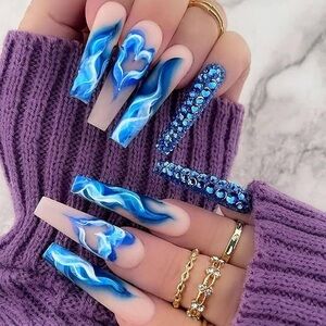 Blue Flame Press On Nails